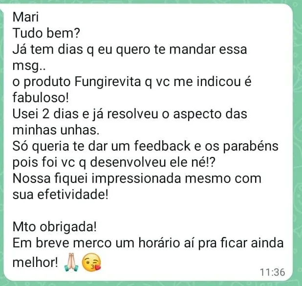Print da mensagem de Cliente do Fungirevita, recortada no balão